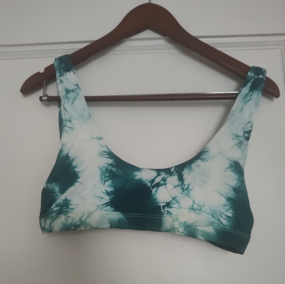 Teal Tie-Dye Scoop Neck Bikini Bathing Suit Top